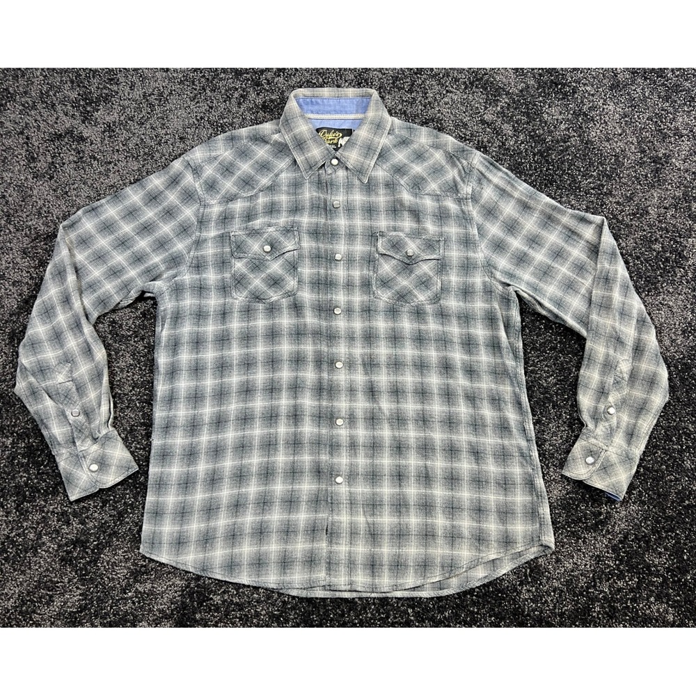 Duke's‎ Bark Mens Gray Plaid Pearl Snap Western Shirt Long Sleeve Large